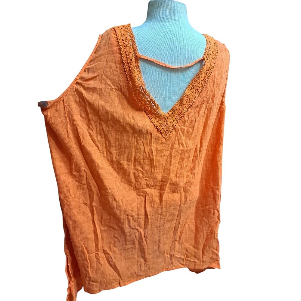 Catherines Tank Top Women's 4X Sleeveless Tunic Orange Embroidered Lightweight - Picture 7 of 7